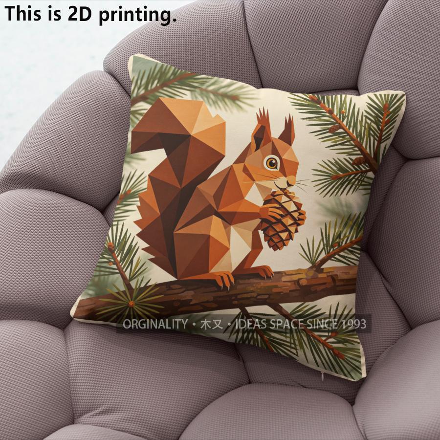 Geometric Squirrel Pine Forest Throw Pillow Covers Pattern Cushion Cover Suitable For Sofa Bedroom Car Pillow Cover