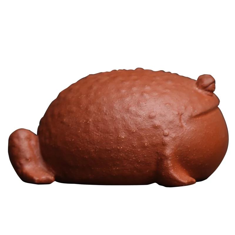 Porcelain 9CM Lucky Frog Statue Tea Pet Zen Coarse Pottery Handmade Chinese Animal Cute Sculpture Home Decor