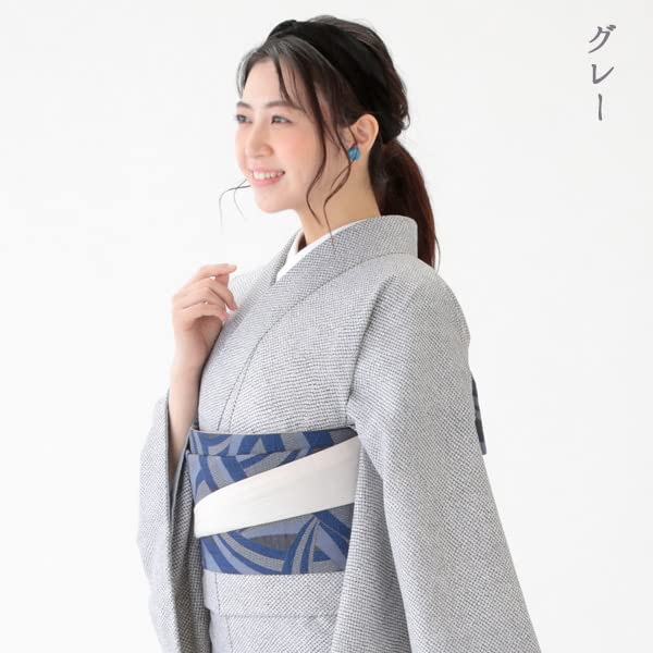 Kyoto Kimono Yuzen Washable Kimono, Edo Komon, Shibori Pattern, Lined, Single Layer, Women's, Casual, Chic, Retro, Modern (Gray)