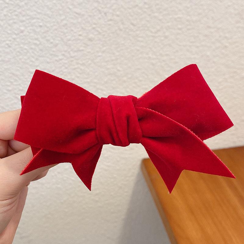 Velvet Red Bow Hair Clip for Girls, Chinese New Year Headdress, Princess-Style with Streamers