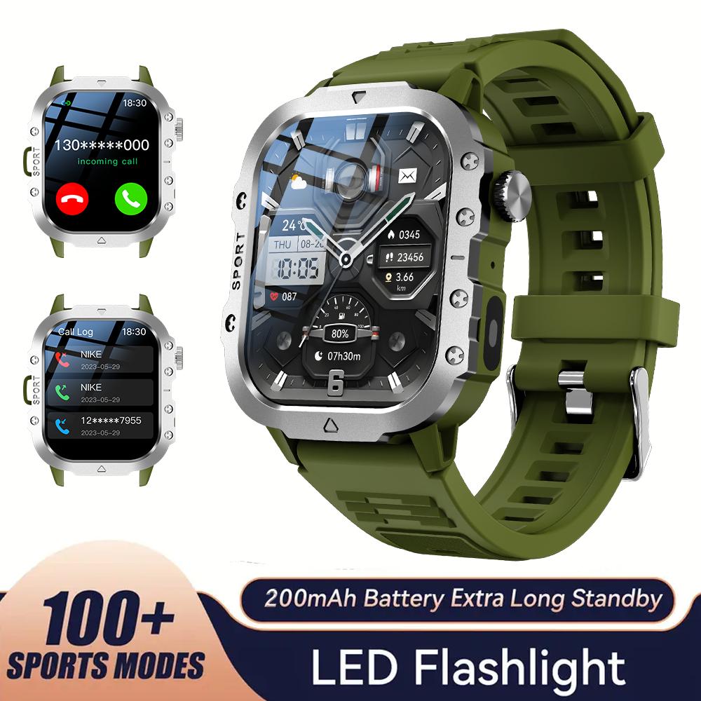 Outdoor-Sport Smartwatch 2,01 Zoll HD-Bildschirm LED-Taschenlampe Bluetooth Sprech-Smartwatch für Männer Frauen Weihnachtsgeschenke