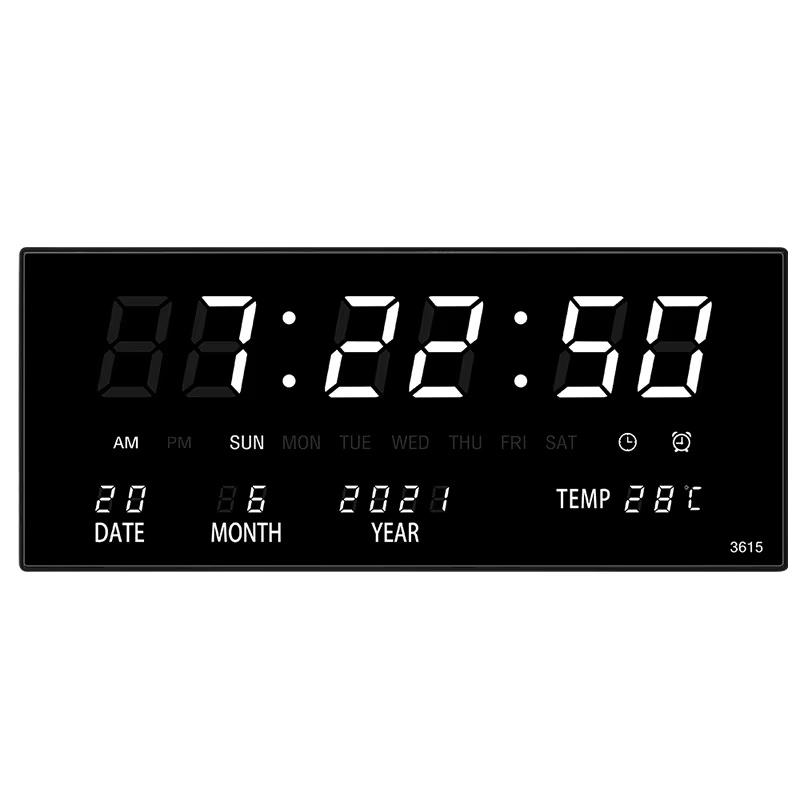 USB Plug-in Large Digital Wall Clock TEMP Calendar 4 Alarms Hourly Chiming Table Clock 12/24H Electronic Luminous LED Clock