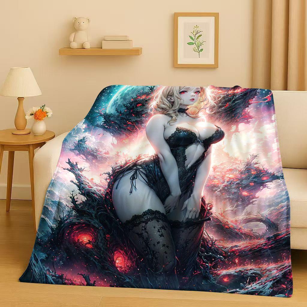 3D Gothic Dark Sexy Girls Cartoon Anime Characters Flannel Blanket,Soft Plush Throw for Home Bedroom Bed Sofa Cover Trave Gift