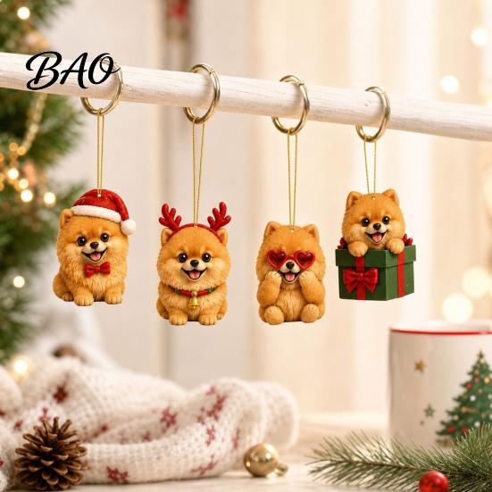 Regalo para Niños Calendario de Adviento de Navidad Pomerania, Calendario de Adviento de 24 Días con Adornos de Perro de Acrílico 2D, Decoración para Colgar en el Árbol, Amantes de las Mascotas Niños