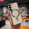 Luxury Plating For Magsafe Magnetic Case For Samsung S25 S24 S23 S22 S21 S20 FE Ultra Plus A06 A16 A55 A35 A25 A15 Clear Cover