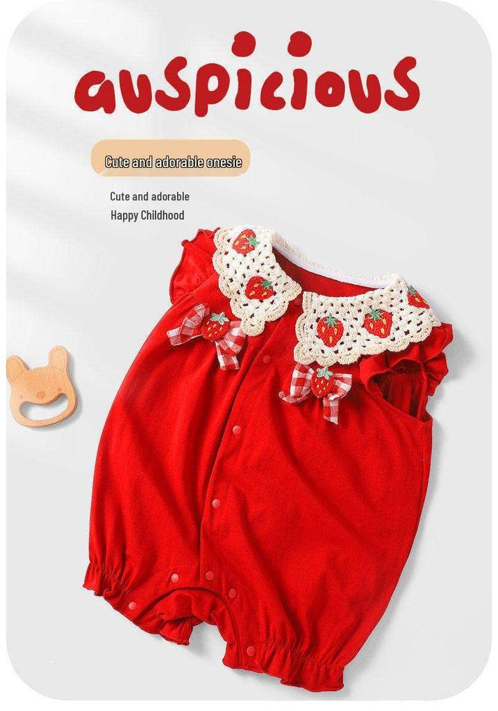 Youqi Baby Girl Red Romper - 26/100 Days or First Birthday Outfit