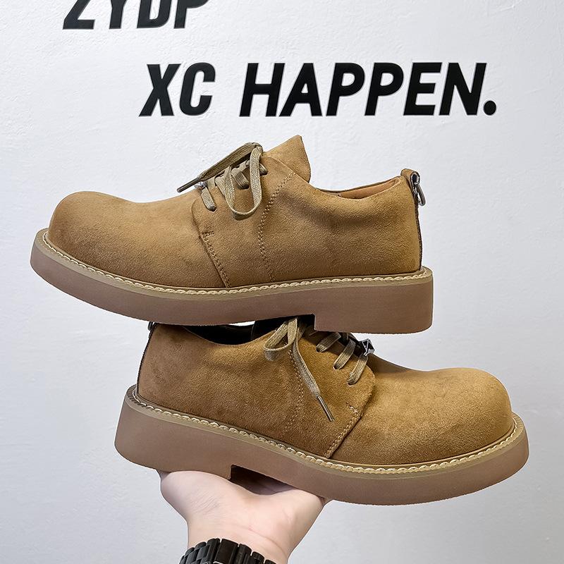 Men's Versatile Platform Derby Shoes Big Head Leather Shoes Platform Heightening American Cleanfit British Style 2522-A