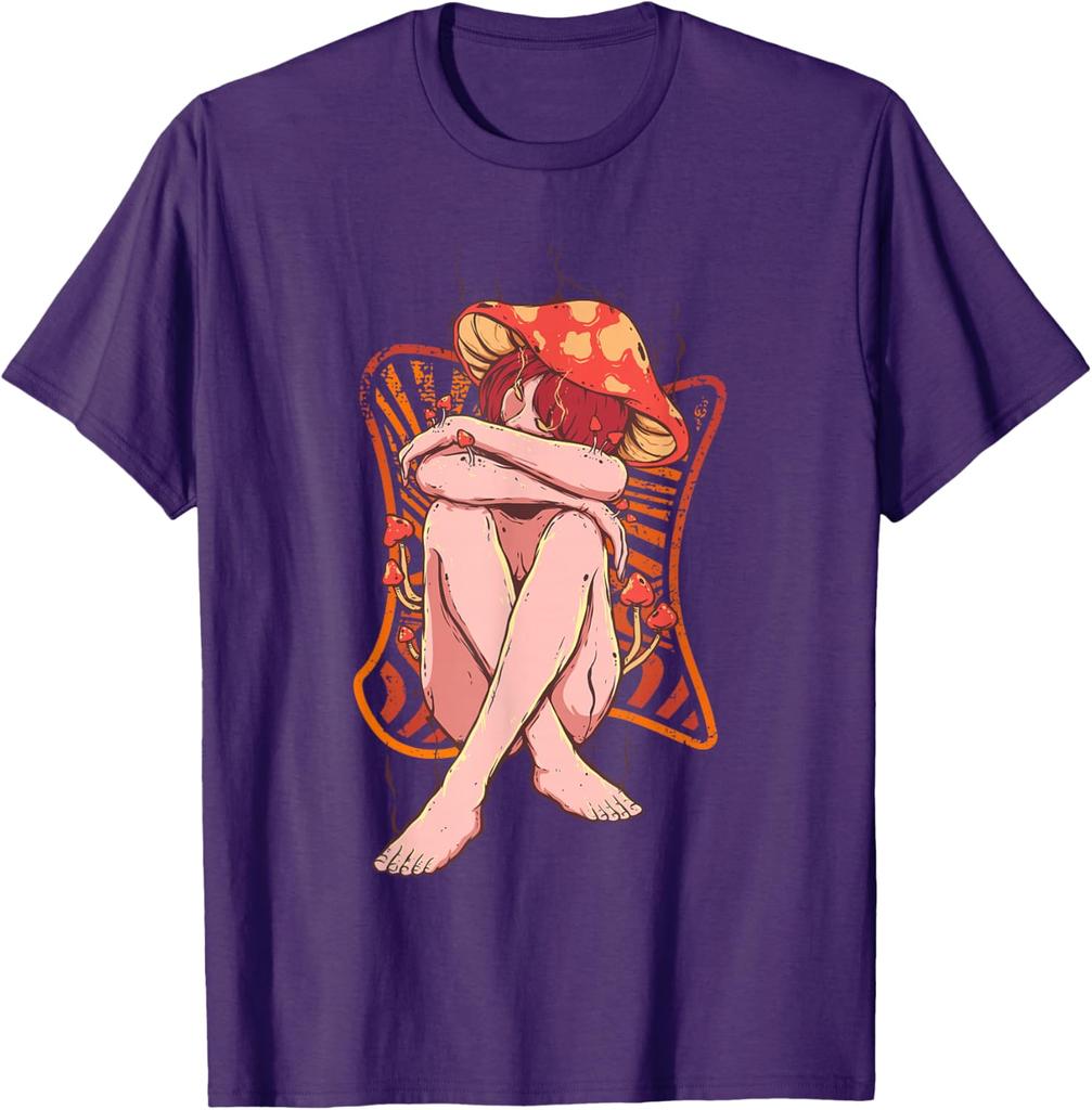 Mushroom Lady Cottagecore Shroom Foraging Graphic Tee Soft Cotton Casual Trip T-Shirt