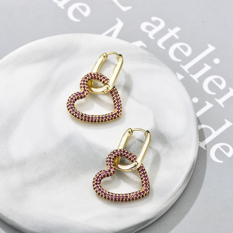 Elegant Heart Charm Hoop Earrings For Women Oval Rectangle Ear Buckle Zircon Crystal Geometric Gold Color Wedding Jewelry Gift