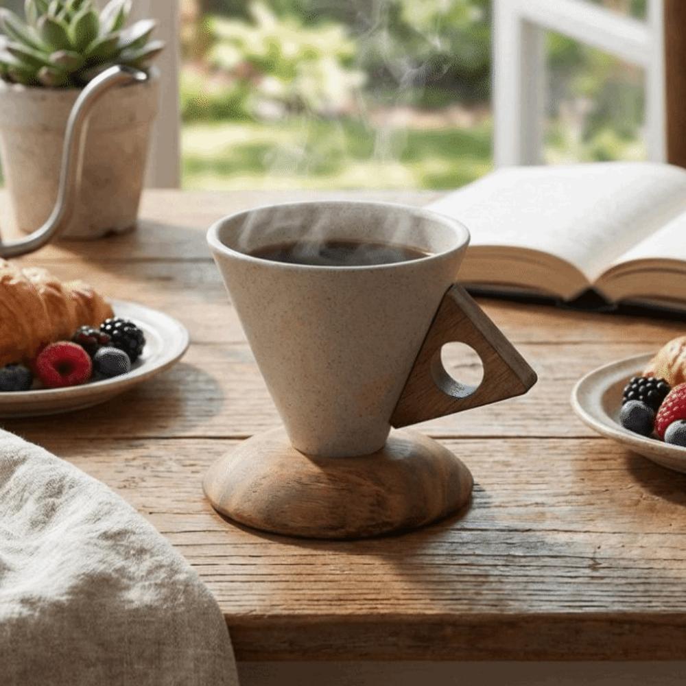 Triangular Cone Ceramic Coffee Cup Drinking Cup Vintage Style Vintage Pottery Mug with Handle Handmade Espresso Cup Gift Giving