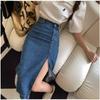 2025 Women's High-Waist Denim Midi Bodycon Skirt with Slit - Slimming, Plus Size, Mid-Length