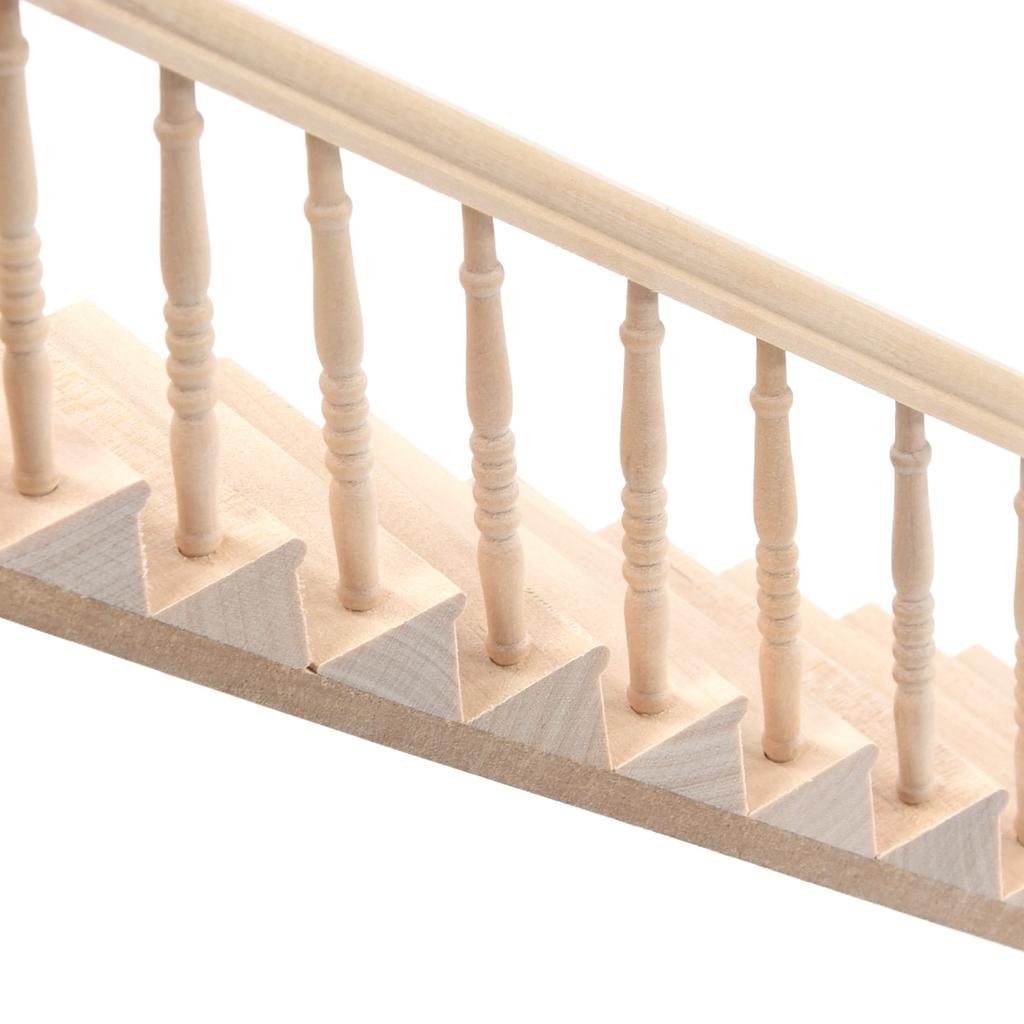 Doll House Stairs Glossy Rounded Corners Birch Material DIY Vivd Cute 1/12 Scale Miniature Staircase for CraftsLeft