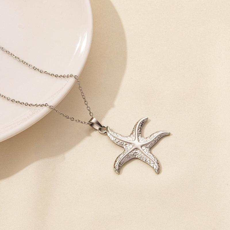 O Chain Around Neck Necklace Waterproof Stainless Steel Conch Shell Starfish Pendant Necklaces For Women Men Accessories Jewelry