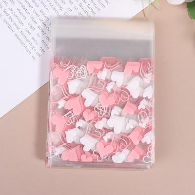 100Pcs Heart Shaped Transparent Candy Bag Biscuit Snacks Plastic Bag Baking Decoration Packaging Self-Adhesive Bag
