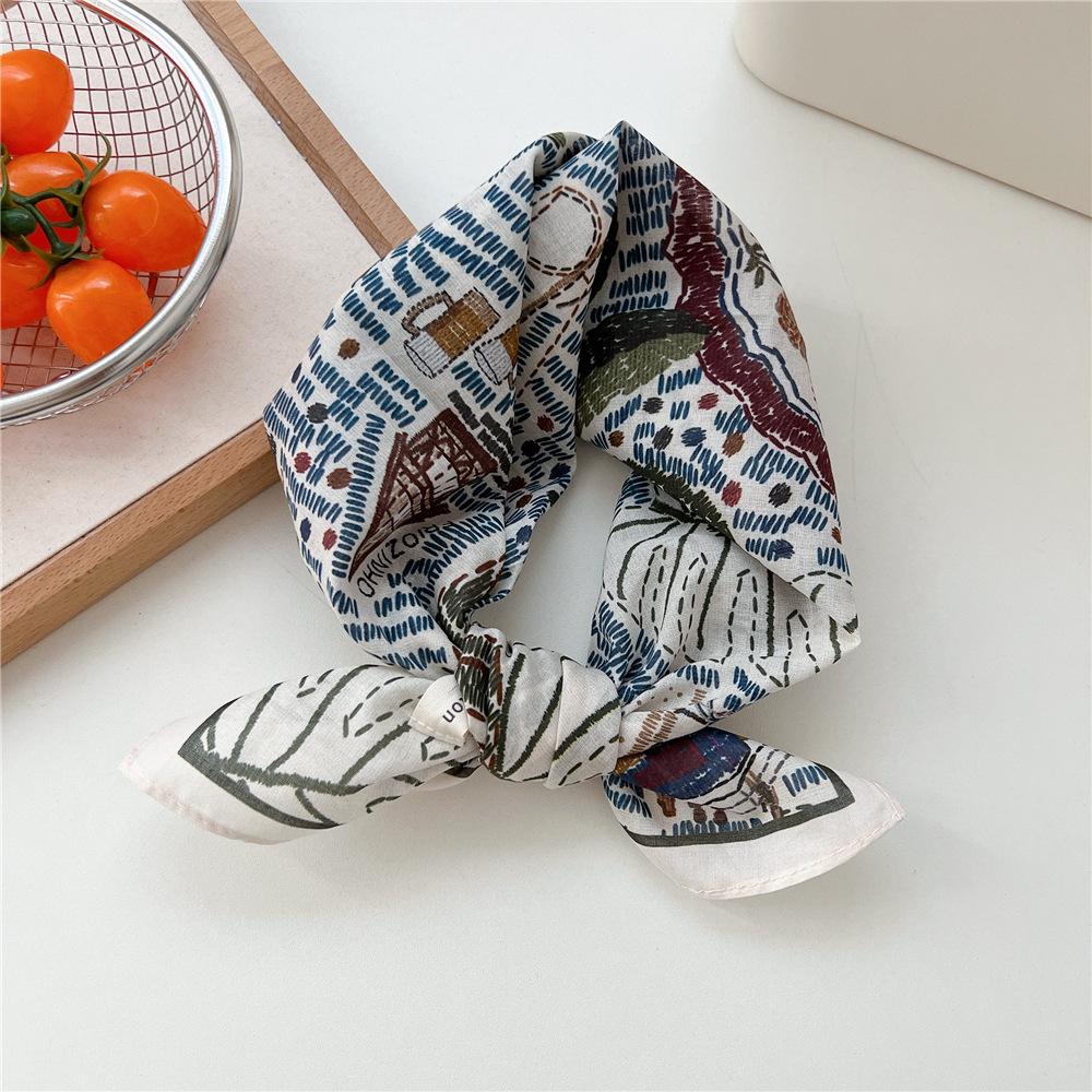 Korean literary and artistic decoration small silk scarf Korean version fashionable versatile spring and summer fresh and breathable cotton and