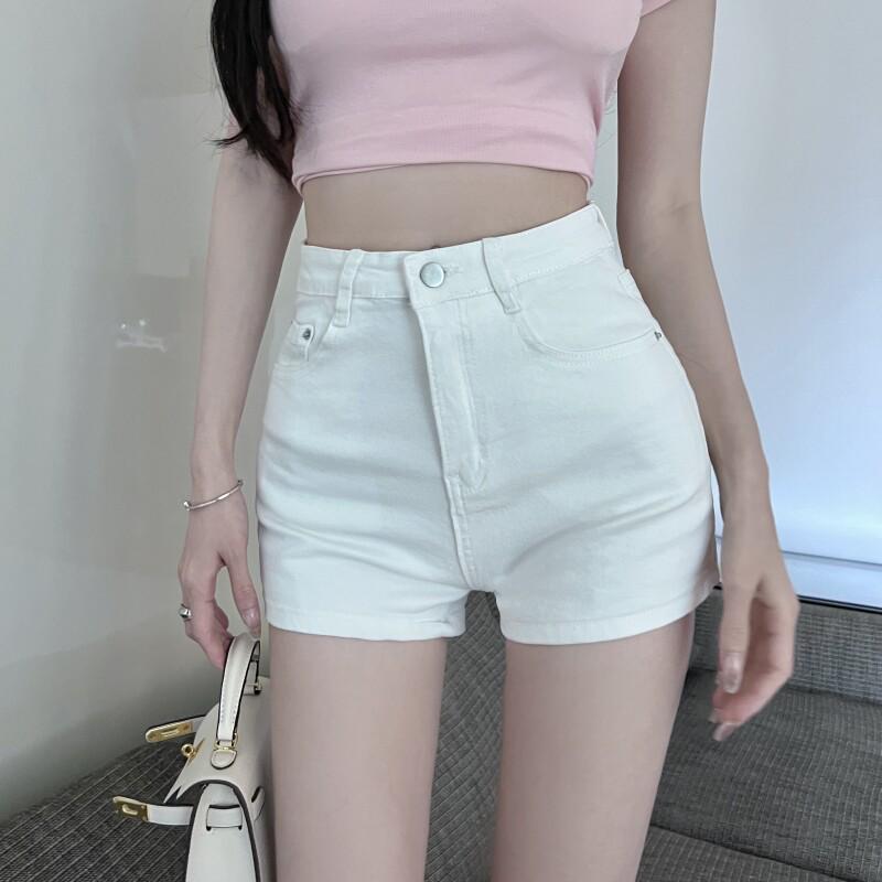 Women's Loose-Fit Ripped Denim Shorts - Summer 2026 Elastic Waist, Rolled Hem, Wide-Leg Design