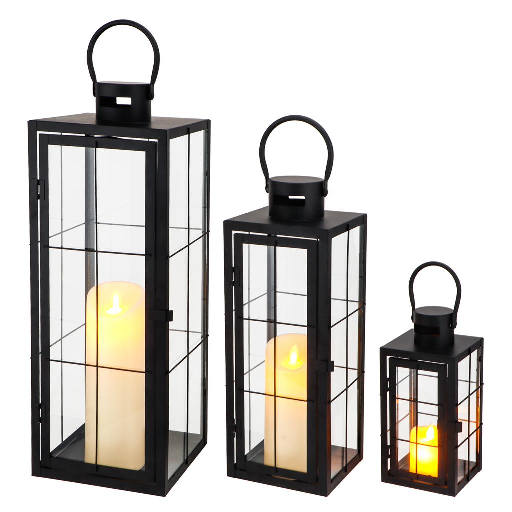 Set of 3 Square Candle Lanern Perfect Size Home Decoration Outdoor Wedding Lanterns With Tempered Glass