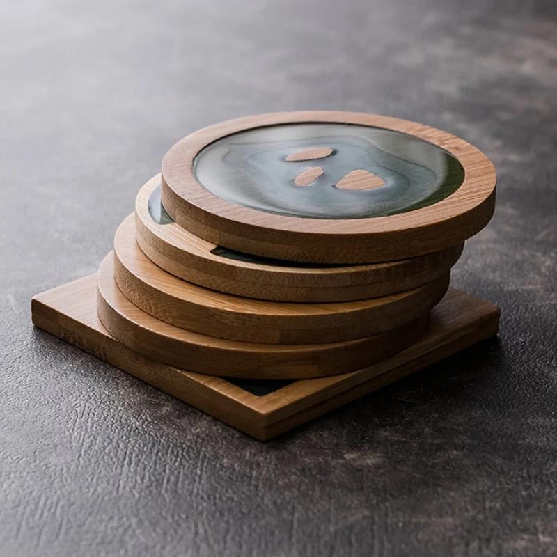 Resin Tea Coaster Round Square Kung Fu Tea Mat Craft Bamboo Non-slip Insulated Tea Tray Home Coffee Coaster Teaware Accessories