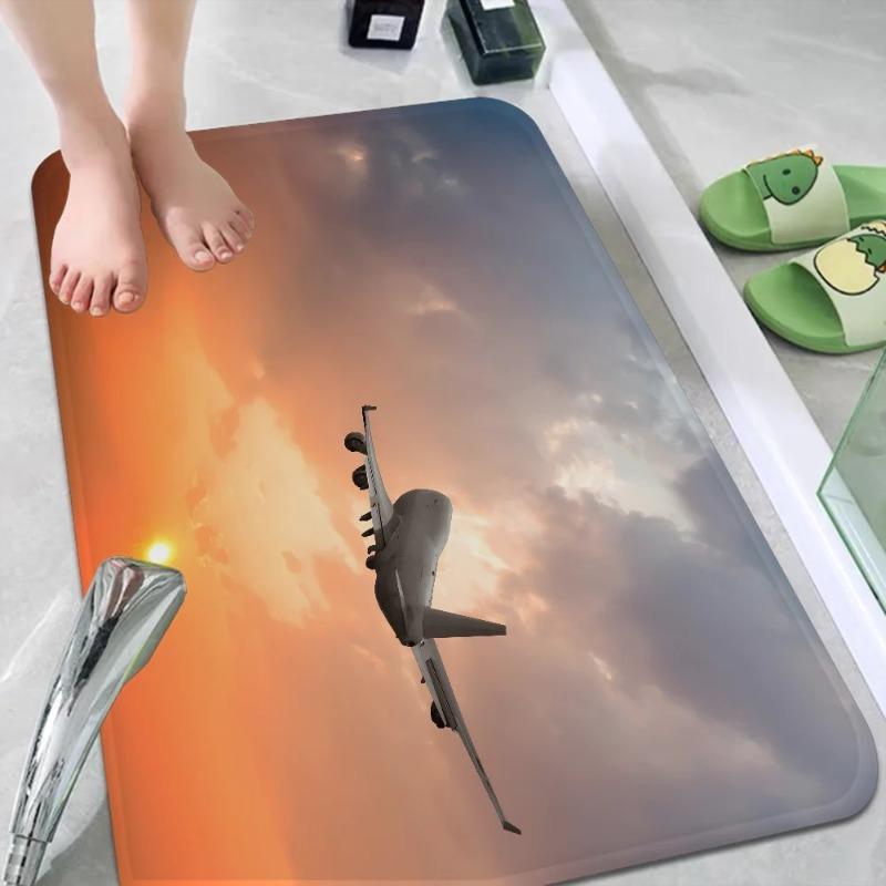 Airplane Sky Sunset Carpet Scene Anti-Slip Door Mat Polyester Nordic Home Bathroom Toilet Bedroom Hotel Decoration Floor Rug