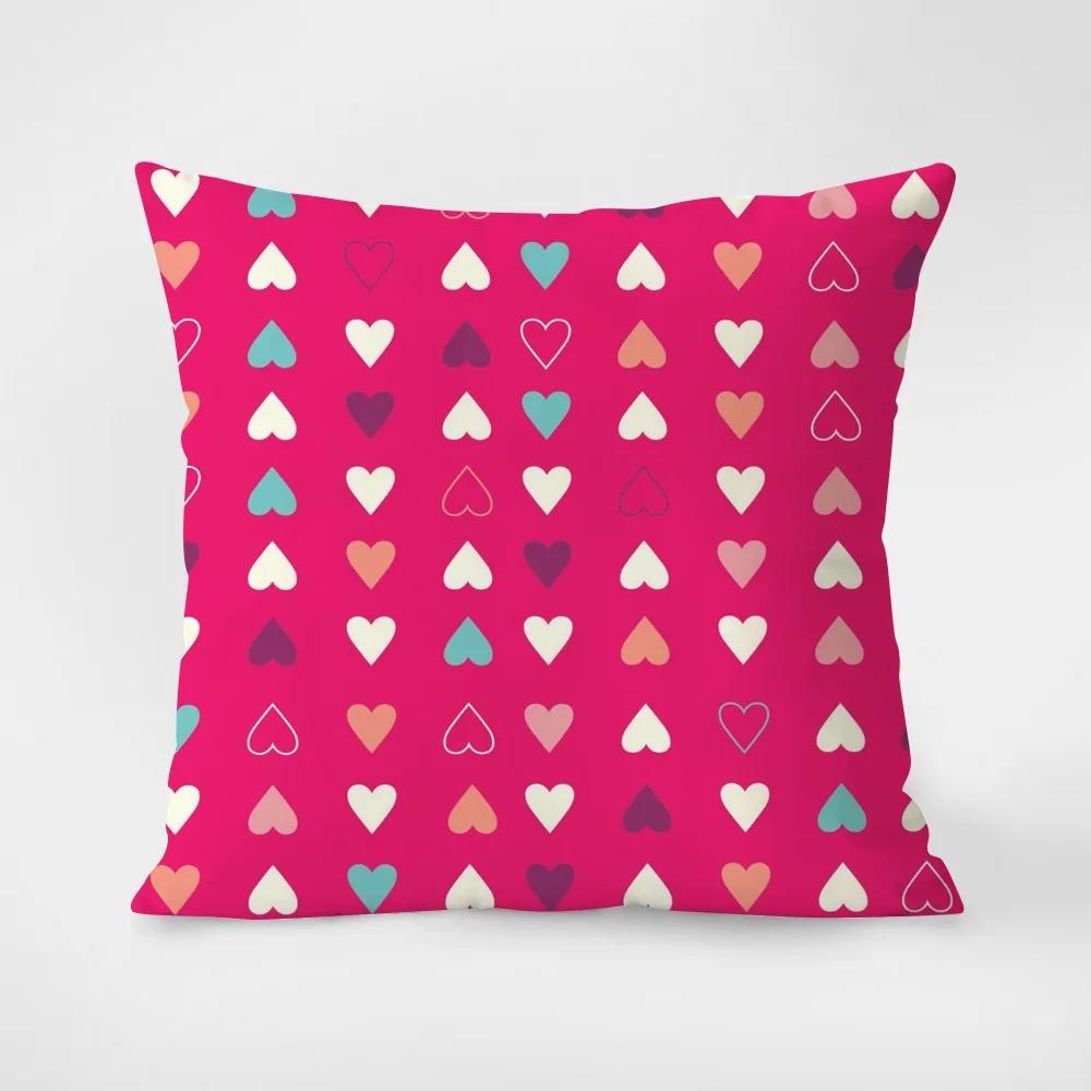 Red Love Heart Romantic Love Pattern Pillowcase Living Room Sofa Cushion Cover Bedroom Room Bedside Home Decoration