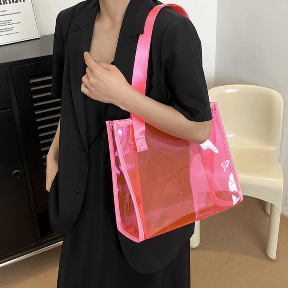 Square Transparent Handbag Candy Color PVC Tote Bag Casual Waterproof Shoulder Bag Female