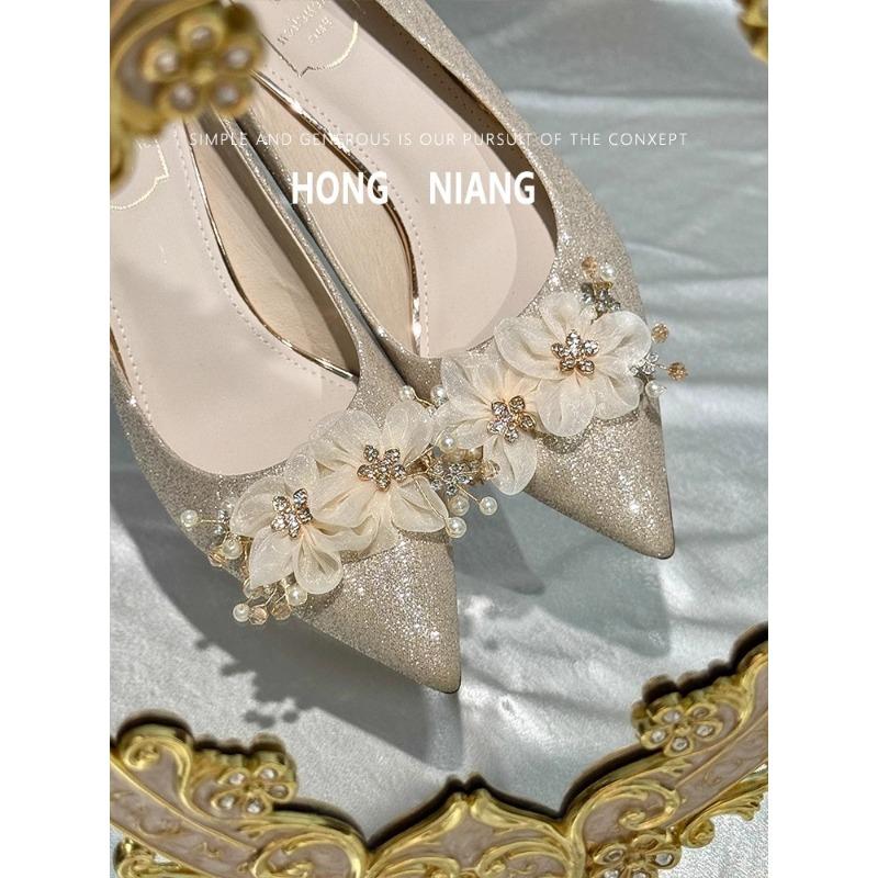 Fashion Bride Wedding Shoes French Main Wedding Dress Two Wear Not Tired Feet 2025 New Versatile High Heels for Women