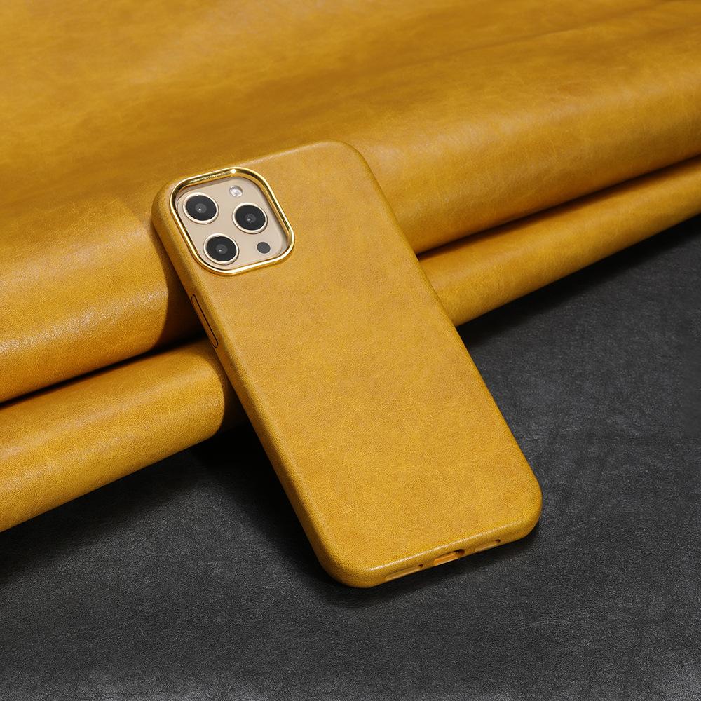 Leather Electroplate Shockproof Waterproof Cell Phone Case for 14 Pro Max Plus Compatible for 13/12/11 Luxury Cover