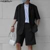 INCERUN Two Piece Suit Men Short Sleeve Shirts Zip-up Half Pants Outfits Sets