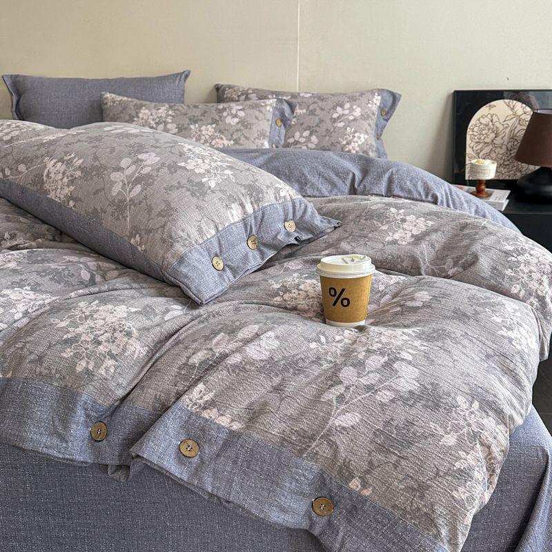 Retro Linen Double Layer Gauze Bedding Set - Light Luxury Duvet Cover and Bed Sheet