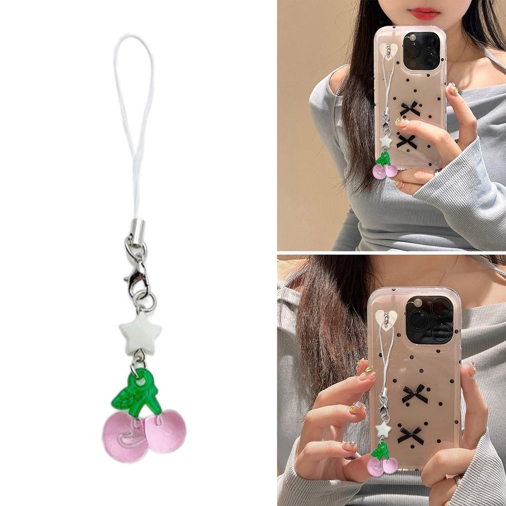 Sweet Acrylic Fruit Star Charm Pendant Chain Phone Strap Pocket Keychain Strap Hangings Decoration for Key Bag Purse