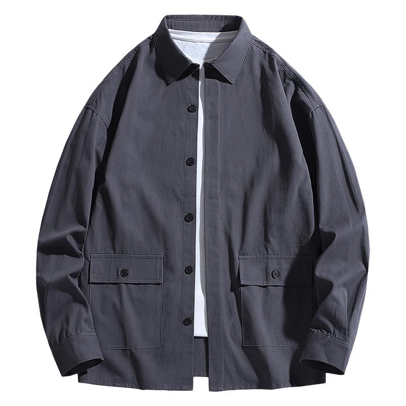 Men's Long-sleeved Casual Loose Military Work Jacket Tops Trendy Big Pocket Shirt
