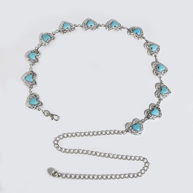 Waist Women Metal Chain With Heart Shaped Turquoise For Chic Winter Accessories