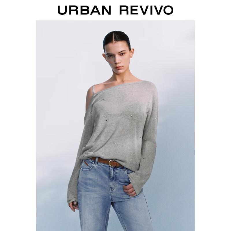 

Женский вязаный свитер с косым плечом и заклепками UR XL