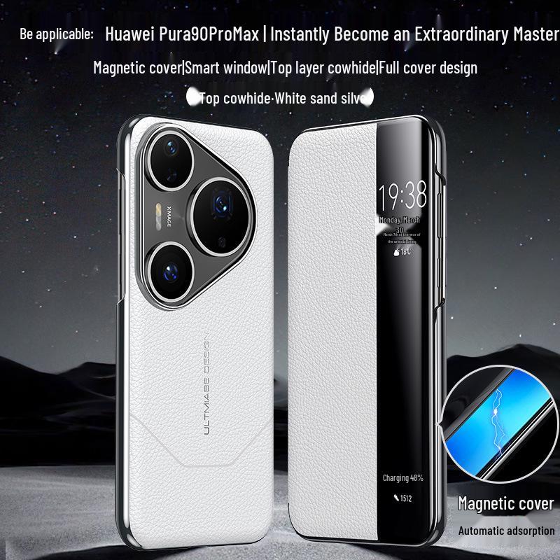 

Huawei Pura90 Pro Max Flip Phone Case: Premium Cowhide Magnetic Smart Window Protective Cover. Huawei Pura90 Pro Max