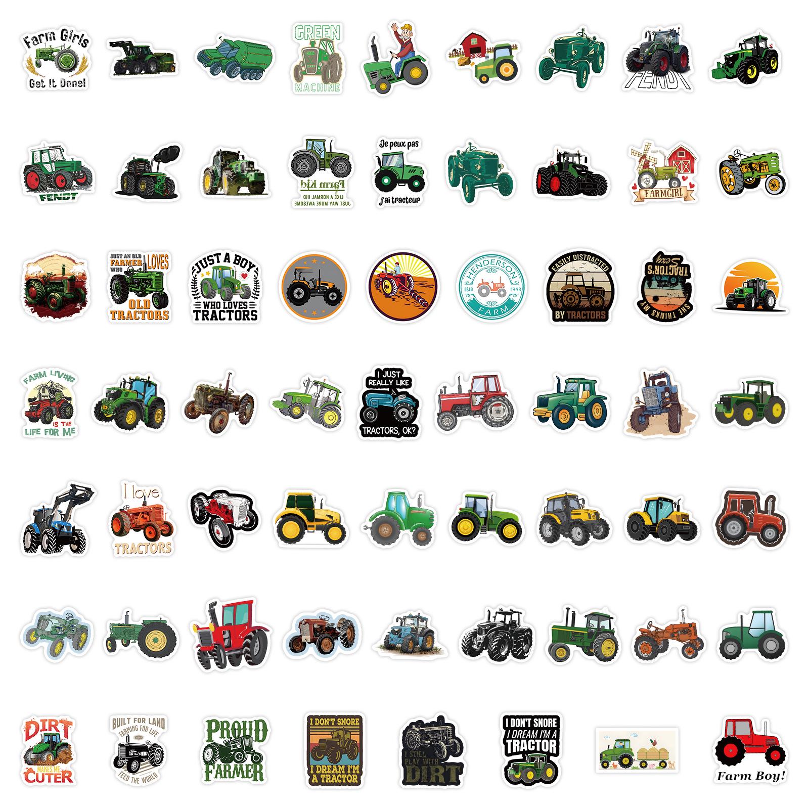 

60PCS Cartoon Farm Tractor Waterproof Stickers for Planner, Stationery, Water Bottle, Computer Decoration.