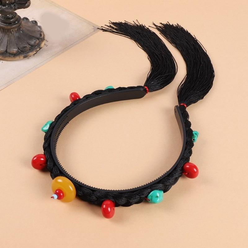 Simulation Wigs Headband for Women Chinese Tibetan Style Hair Hoop Music Festivals Photography Proms Party Headpieces