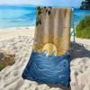 Retro Wave and Sun Pattern Polyester Microfiber Beach Towel Is Highly Absorbent, Suitable for Swimming and Beach Outings