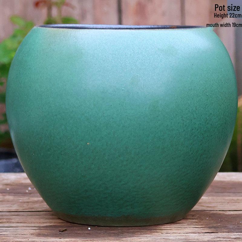 Large Coarse Pottery Green Planter: Ceramic Flower Pot for Succulents, Orchids, and Plants