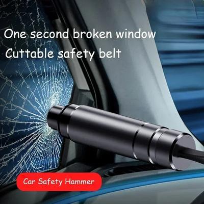 2 In 1 Car Safety Hammer Emergency Glass Breaker Cut The Seat Belt High Hardness Tungsten Steel Emergency Hammer Rescue Tool