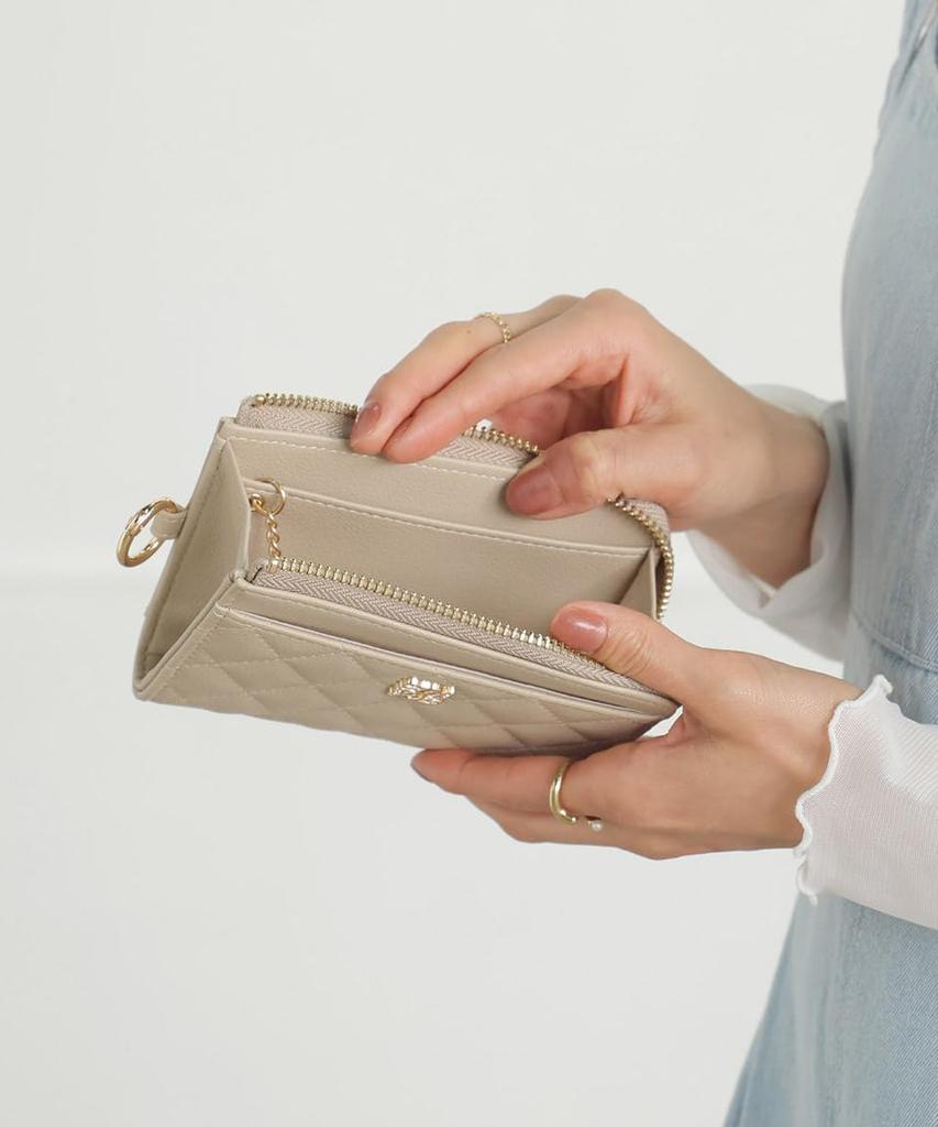 Greige Fragment Slim Quilted Card Case with Coin Commuter Pass IC Card Gold Stylish and Cute [Altrose] Case, Women's Wallet, Purse, Keychain, Holder,