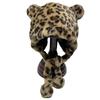 Plush Brimless Bear Ear Hat for Outdoor Activity Windproof Winter Breathable Hat All Matching Leopard Hat for Women Girl
