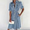 Damska codzienna sukienka dżinsowa z krótkim rękawem, jednorzędowa