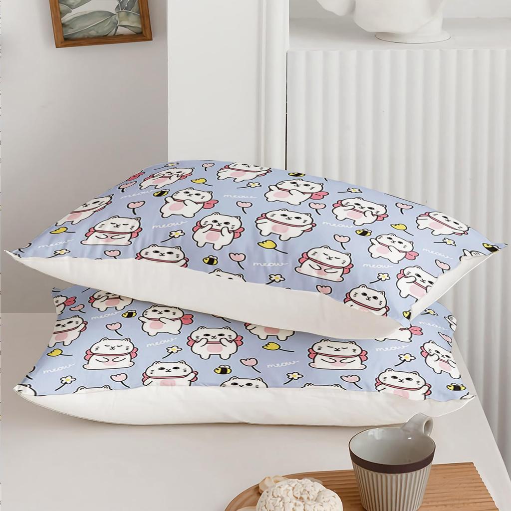 Cute Cartoon Cat Pattern Bed Hat Four-Piece Bedding Set Bedroom Dormitory Bedding Decoration