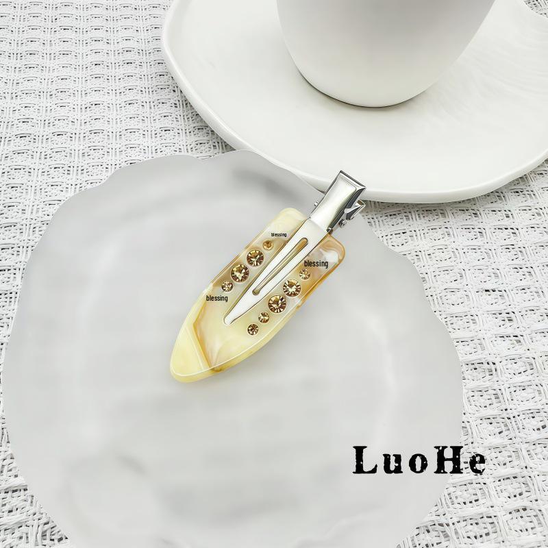 Лохэ Ретро Цветок Стразы Заколка для Волос, Янтарная Бесследная Заколка для Челки для Женщин