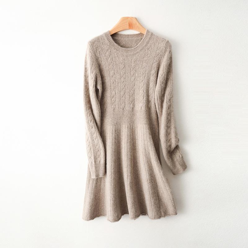 Women Sweater Dress 100% Wool MODERN NEW SAGA O-neck Knit Long Pullover Winter Jumpers Wool Long Dress Female