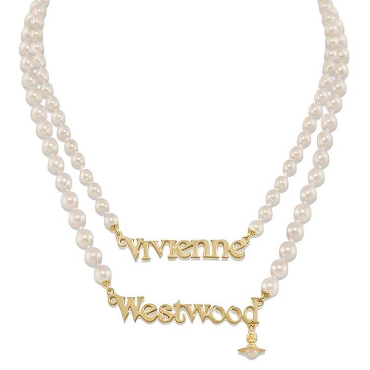 

Vivienne Westwood Amelia Saturn Font Logo Pendant Design Imitation Pearl Double Brass Necklace Women necklace Gold 6301013X-02R313 Basic Packaging-Dust Bag+Box