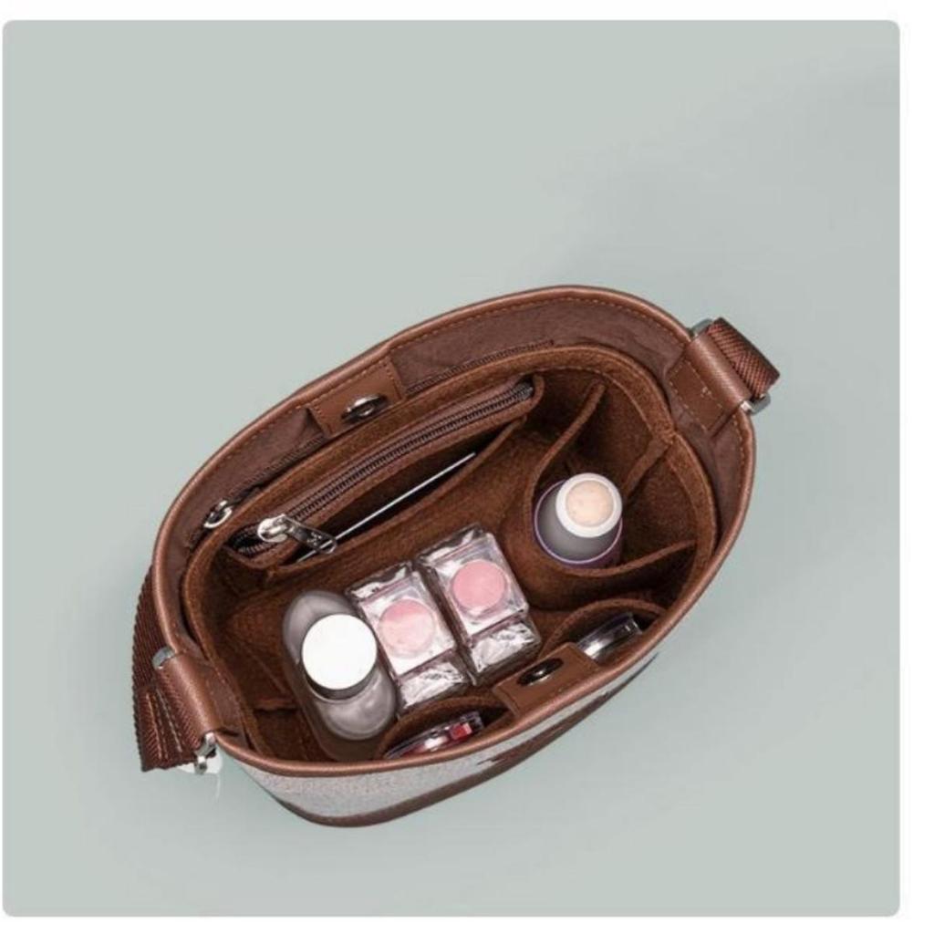 Women Portable Bucket Shopper Storage Bag Felt Insert Organizer Makeup Handbag Travel Inner Purse Cosmetic Bag Liner