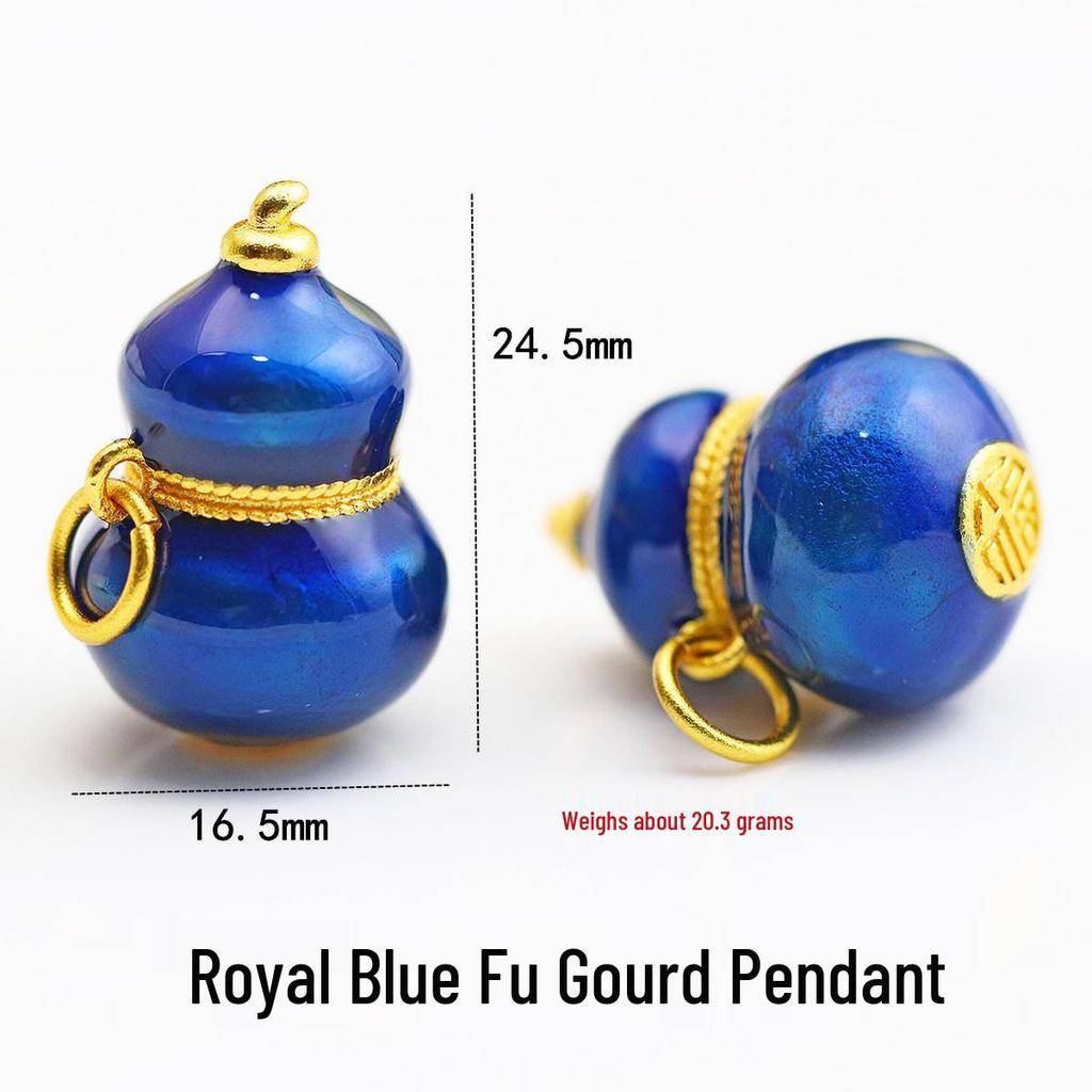 Gold High-Color Retention Seven Gourds Pendant Necklace with Cloisonné Enamel Fu Lu Charm