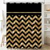 Vibrant Gold Chevron Shower Curtain For Bathroom Decor Shimmering Glitter Fabric With Rod Pockethole