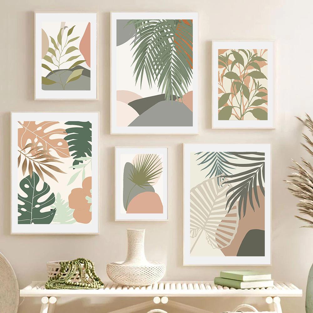 Abstract Monstera Plants Wall Art Nordic Canvas Painting Print Green Plants Posters Prints Wall Pictures for Living Room Decor